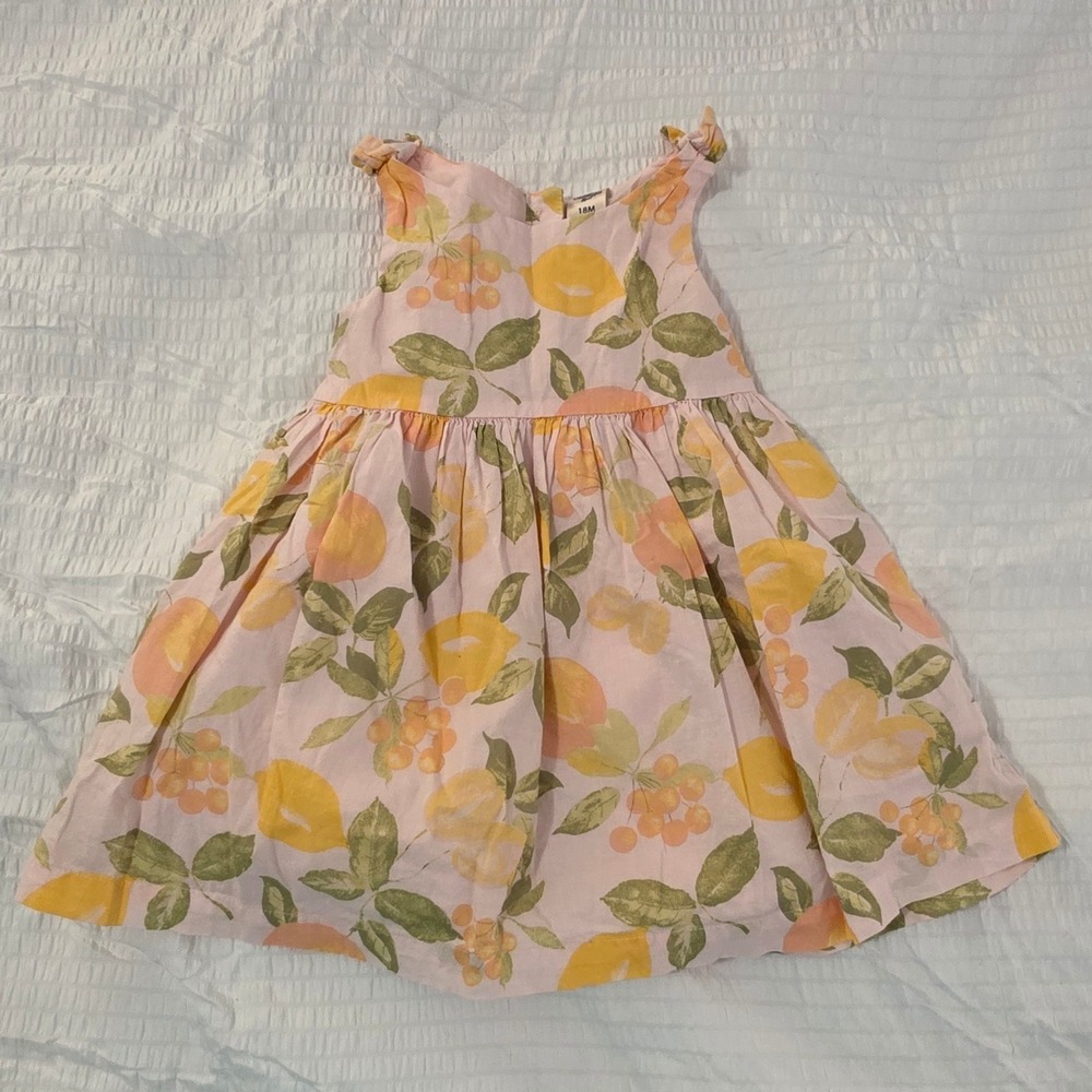 OshKosh B'gosh Baby Girl Pink Lemon Cherry Fruit Print Dress 18M Sleeveless